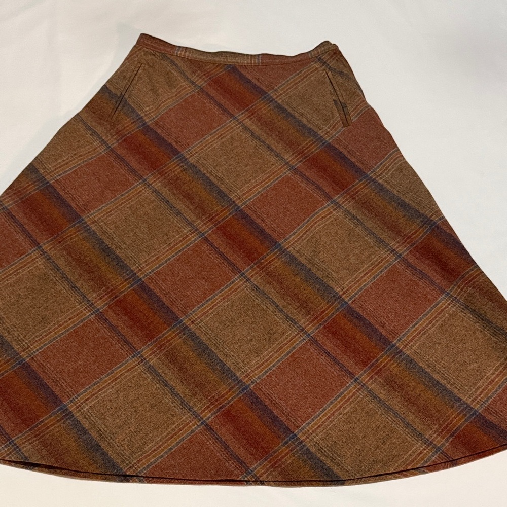 Pendleton A-Line Plaid Midi Skirt in Brown and Orange 100% Wool 6